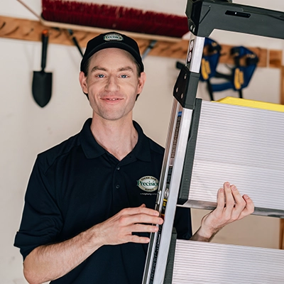 Service worker climbing ladder